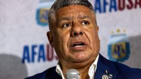 AFA President Claudio "Chiqui" Tapia speaks to the crowd during the unveiling of the new AFA offices in the Wynwood neighborhood of Miami, Florida, on Thursday, December 7, 2023. Then move comes in preparation for 2024 Copa America and 2026 World Cup, both in USA, and also establishing a high performance training site in Hialeah, Florida.