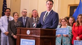 Oklahoma Gov. Kevin Stitt speaks during a Wednesday press conference on the federal “A Home for Every Child” initiative.