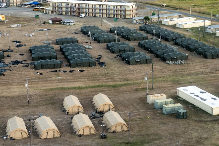 FILE - A tent city at the U.S. Navy base at Guantnamo Bay in Cuba on Jan. 7, 2025. U.S. forces put up the tents at the beginning of the year to house thousands of migrants who were designated for deportation. None were ever held there. (Doug Mills/The New York Times)