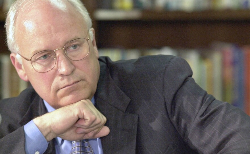 Vice presidential candidate Dick Cheney participated in an August 2000 educational discussion panel on the campus of Kingsbury Elementary School in Redlands, Calif.