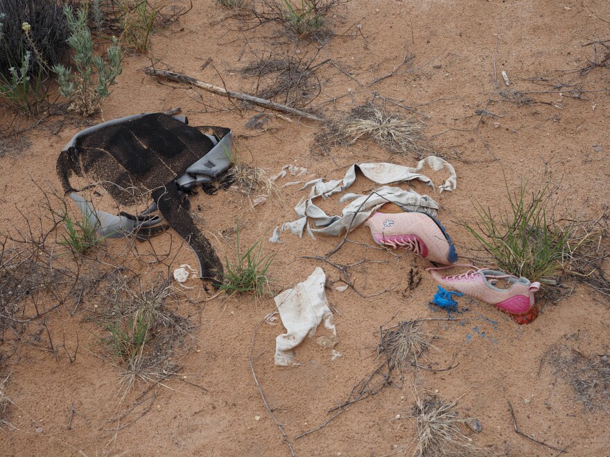 Abandoned backpacks and clothing are often found at the site of an apprehension, where Border Patrol agents detained migrants.