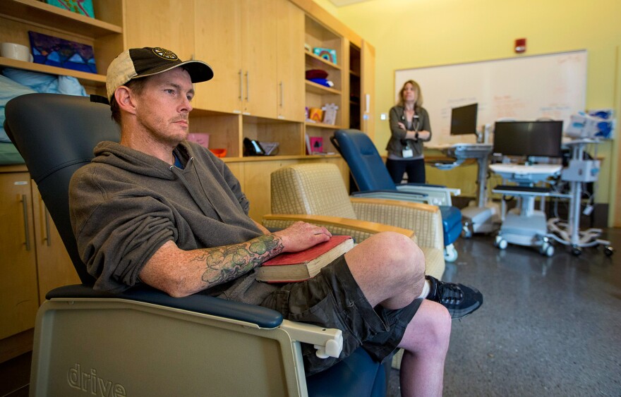 Tommy, a repeat patient at the Supportive Place for Observation and Treatment in Boston, says the room has saved lives.
