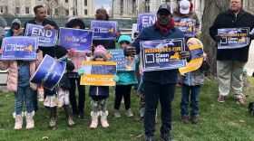 Advocates for the Clean Slate Act rally outside the State Capitol on Dec. 1, 2022.