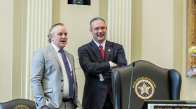  Senate Pro Tem Greg Treat (left) and House Speaker Charles McCall at Gov. Kevin Stitt's 2023 State of the State address.
