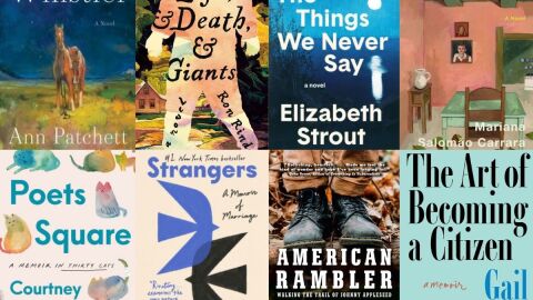 The covers of recommended books, including 'Whistler,' 'Poets Square' and 'Strangers.' 