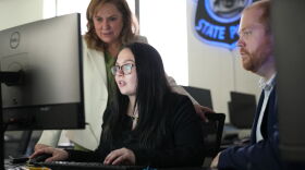 L to R: WMU Cold Case Program director Dr. Ashlyn Kuersten, 2026 Criminal Justice Studies Program graduate Maura Killips, and Dr. Patrick Cundiff, professor, Criminal Justice Studies Program.