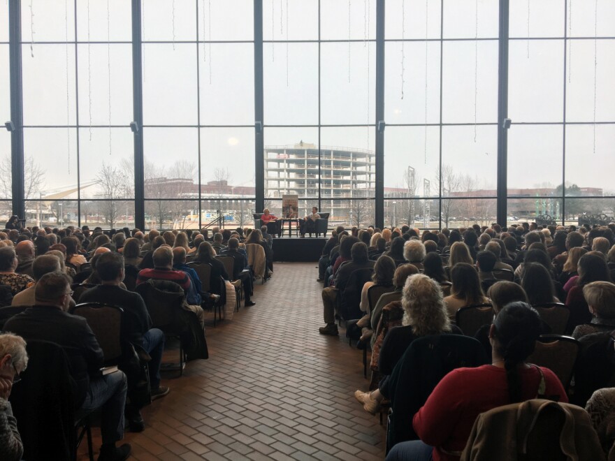 South Bend Mayor Pete Buttigieg talks to WNDU's Maureen McFadden at a launch event for his new book "Shortest Way Home" in front of a sold out crowd at the Century Center on Sunday, Feb. 10, 2019.