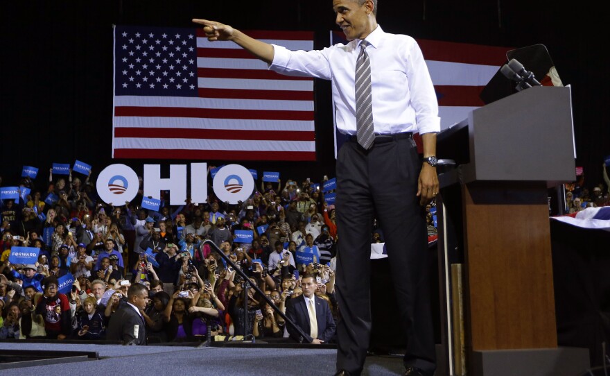 President Barack Obama speaks at a campaign event at Ohio's Kent State University on Wednesday.