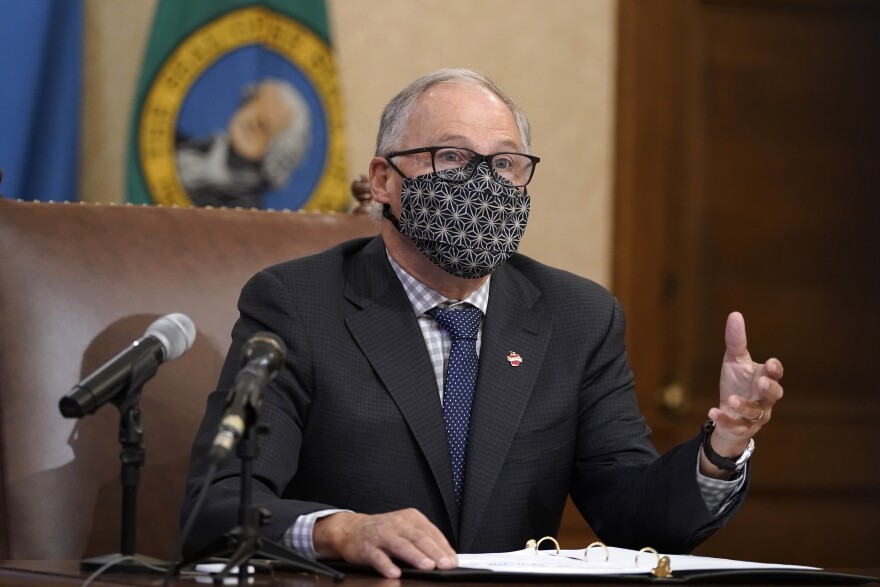 Washington Gov. Jay Inslee speaks during a news conference on Nov. 30, 2020, at the Capitol in Olympia.