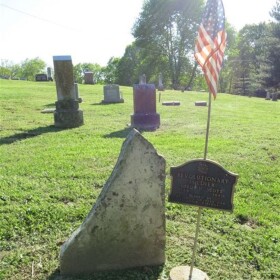 Obediah Scott tombstone with DAR marker relocated to Minnith Cemetery in Ste. Genevieve County, Missouri.
