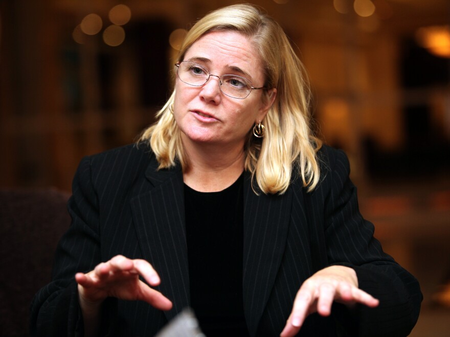 Lawyer Susan Burke (shown here at a press conference in Abu Dhabi in 2010) has sued the Pentagon on behalf of multiple plaintiffs in rape cases, including Haider. Burke says the military justice system needs to change.