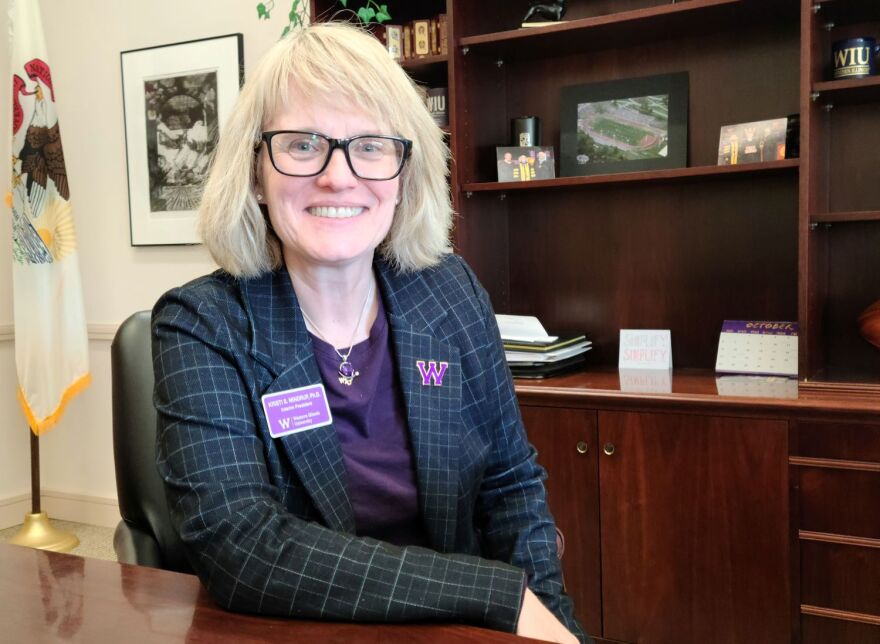WIU President Kristi Mindrup in her office in Sherman Hall.