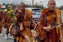 Buddhist monks cross the North Carolina-South Carolina state line Wednesday, Jan. 14, 2026.