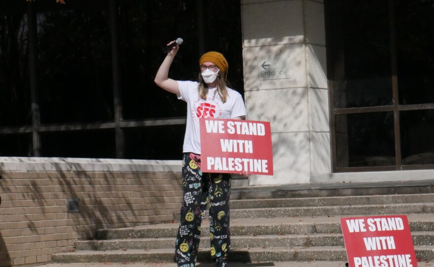 Organizers show support for Palestine at a walkout Thursday, Nov. 9.