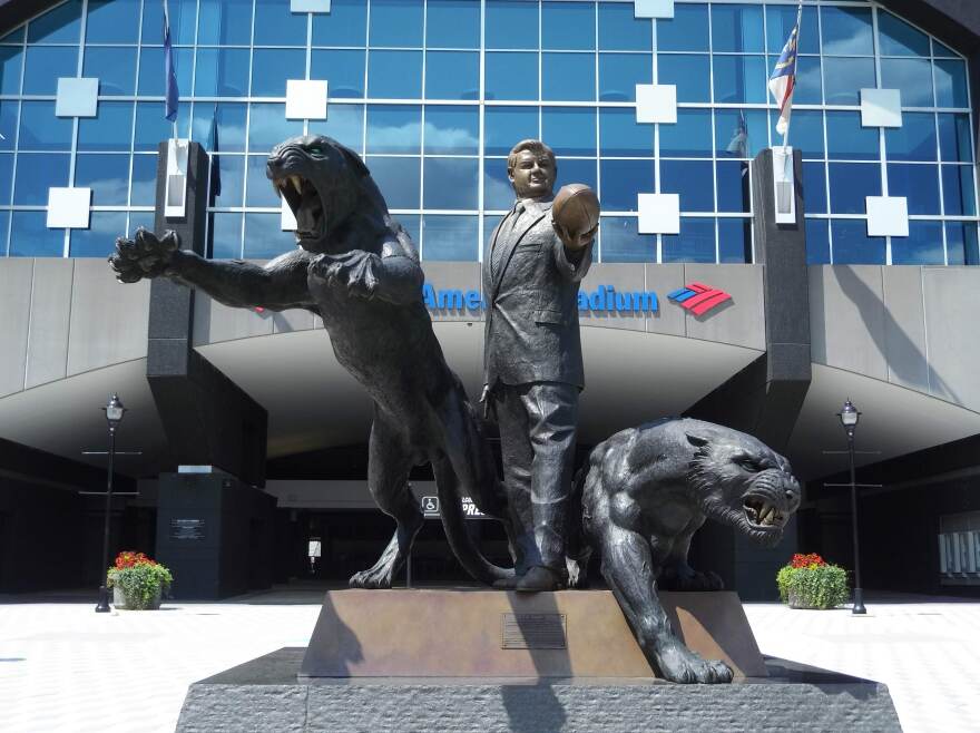 The Jerry Richardson statue at Bank of America Stadium will remain, says new owner David Tepper. 