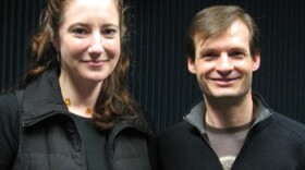 Composer Dr. Mara Gibson of the UMKC Conservatory of Music and Dance and Chicago-based violist Michael Hall in the KCUR studios.