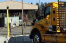 A commercial trucks fuels up on natural gas at Weyerhaeuser's Goshen facility.
