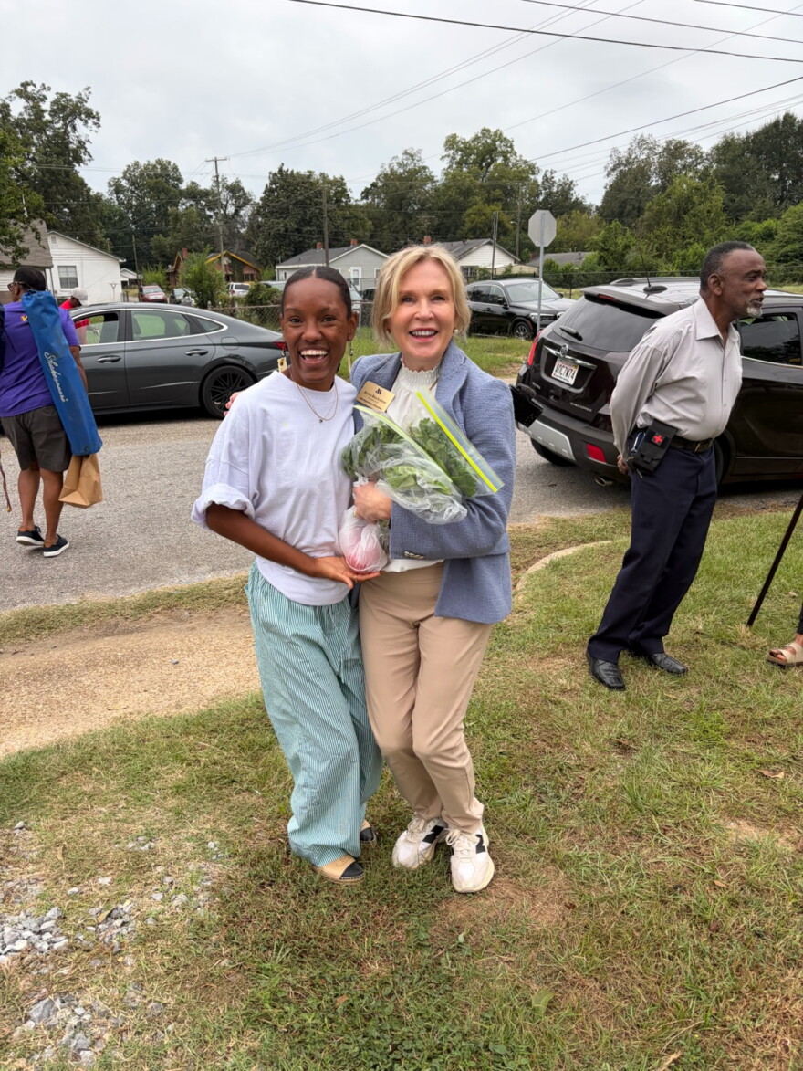 FreshGreens Market Co-owner Erica Turner with Montgomery Regional Chamber of Commerce President and CEO Anna Buckalew