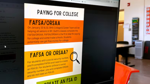 A flyer informing Benson Polytechnic High School seniors about student financial aid.
