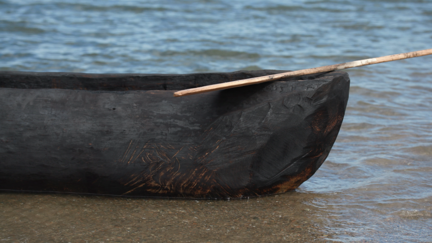 Members of the Wampanoag Nation make a traditional dugout canoe called a "mishoon" to mark the 350th anniversary of Little Compton
