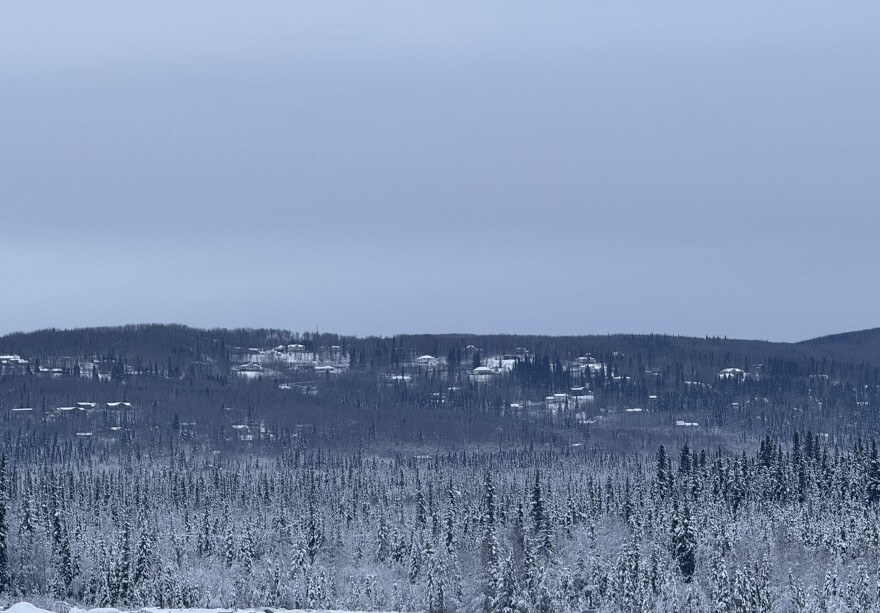 Homes dot a hillside near Fairbanks, Alaska, Dec. 2, 2025.