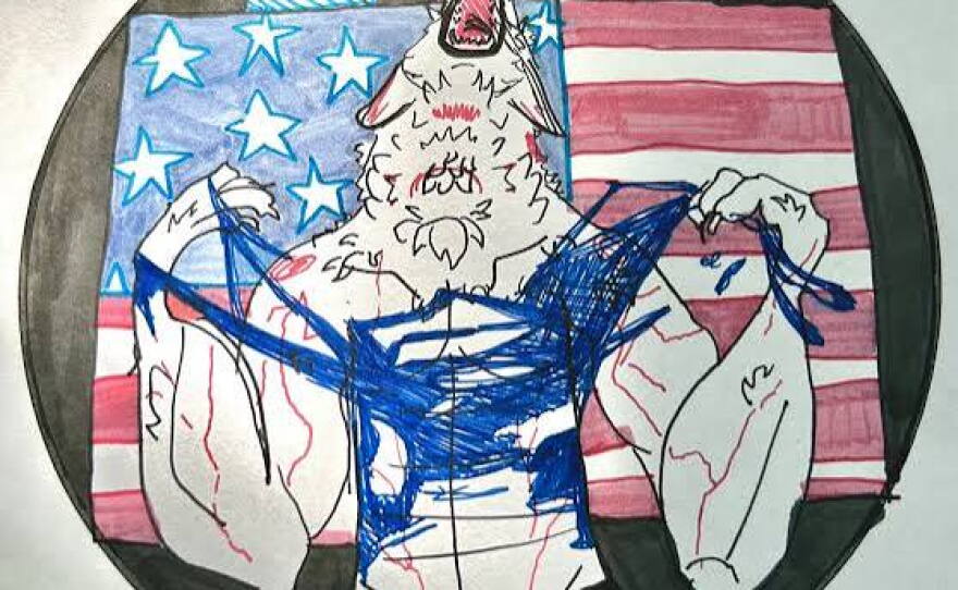 Jane Hynous, a 12-year-old middle school student from Grosse Pointe, created the werewolf image that was one of the nine winners in the 2024 "I Voted" sticker contest.