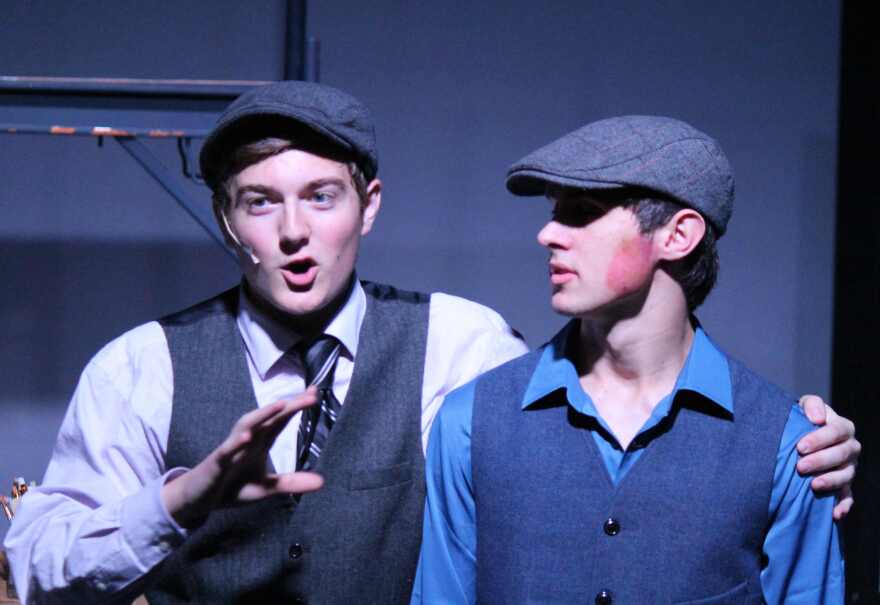 Noah Brown (left) plays Davey, the brains behind the newsboys' strike of Joseph Pulitzer's newspaper.