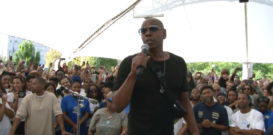 Dave Chappelle appeared at RiverScape MetroPark Sunday in advance of the benefit concert.