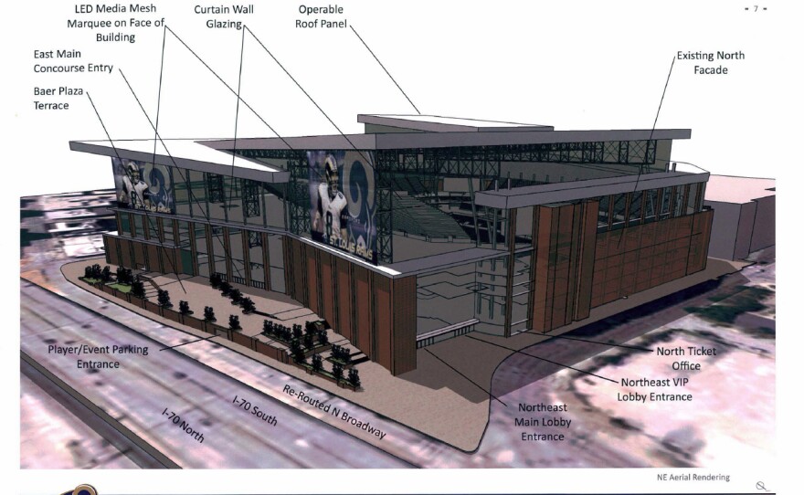 A look at an outdoor rendering of proposed changes to the Edward Jones Dome, home of the St. Louis Rams.