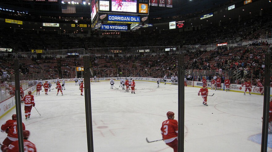 red wings warming up before a game