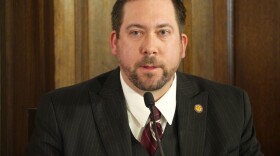 Rep. Zach Fansler, D-Bethel, addresses the Capitol Press Corps in March 2017. Fansler is facing calls for him to resign from both caucuses after a woman alleged he assaulted her. (Photo by Skip Gray/360 North)