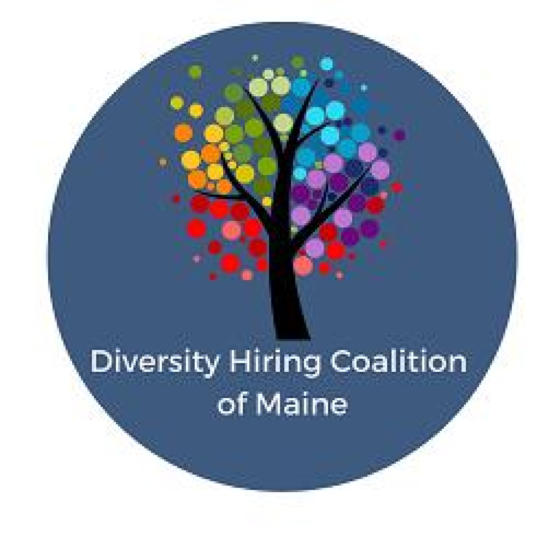 A tree with rainbow-colored leaves sits above the words "Diversity Hiring Coalition of Maine"