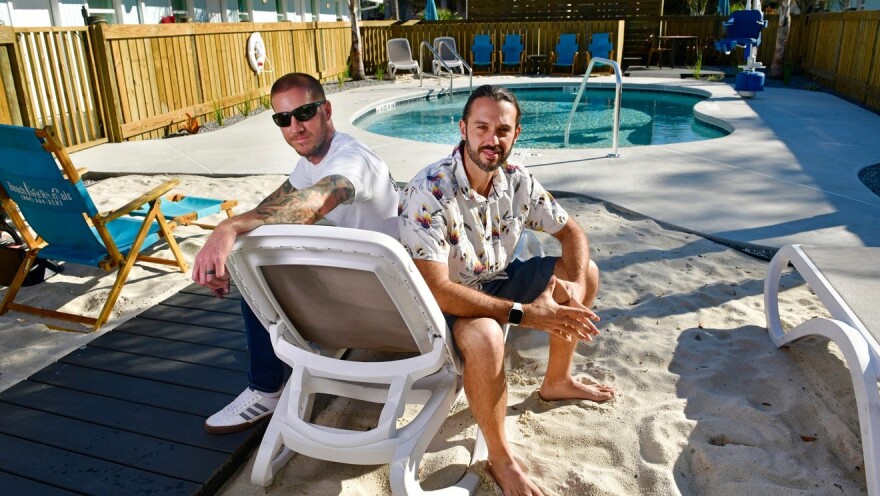 Co-owners Kyle Stucki, left, and Curt DeWitt are shown Thursday, Feb. 10, 2022, at the Salt Air Salt Air Inn & Suites in Atlantic Beach.