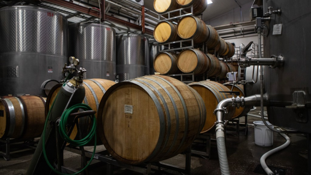 The cellar room of Tablas Creek Vineyard in Paso Robles on July 30, 2025.