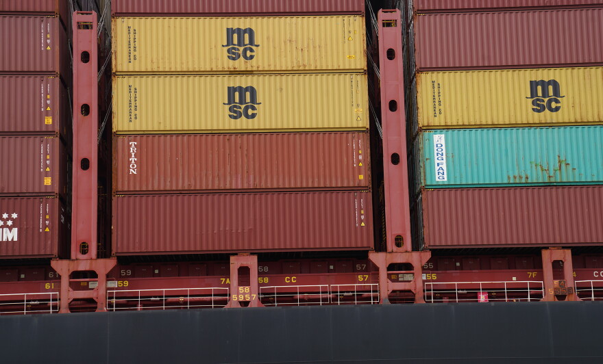 Containers aboard the ZIM MOUNT RAINIER at the Wando Welch Terminal in Mount Pleasant on Oct. 3, 2026.