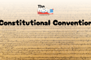 In front of a page from the U.S. Constitution is a light orange gradient background. On the gradient is The Mids logo and the words "Constitutional Convention."