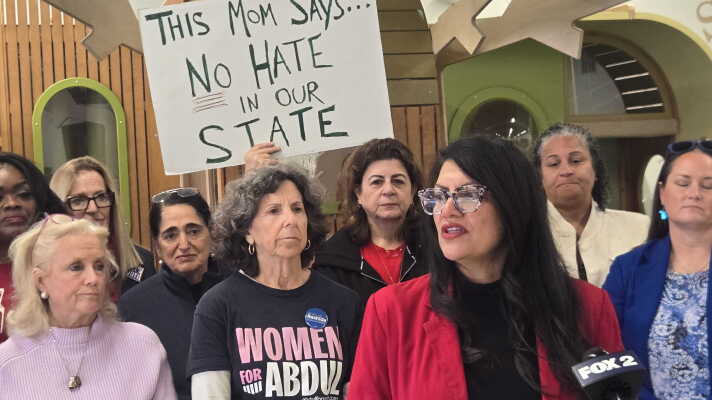U.S. Rep. Rashida Tlaib spoke about dealing with anti-Muslim rhetoric during a press conference on Tuesday, October 27, 2026.