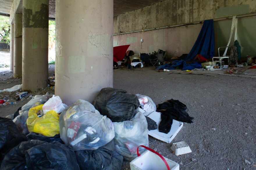 A homeless encampment along Waller Creek near Eigth and Red River streets.