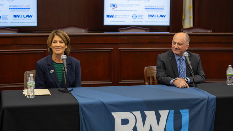 Democratic candidate Helena Foulkes, left, and independent candidate Ken Block, right, tackled housing, healthcare and infrastructure at the Sept. 30 gubernatorial forum. Credit: Rose Wheeler/Ocean State Media