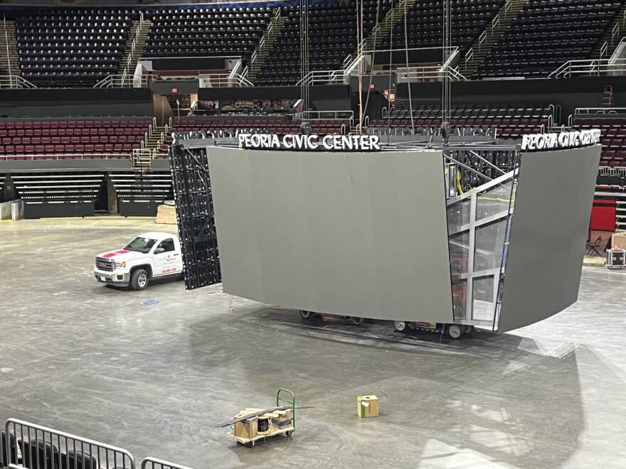 The massive new scoreboard in the Civic Center arena. Sutherland says multiple support beams had to be installed to support its weight.