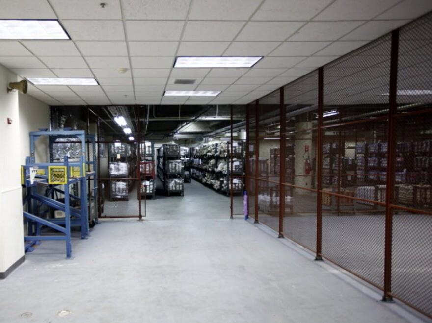 The coin storage area of the Federal Reserve Bank of Richmond's Baltimore branch, where unused $1 coins are piling up.