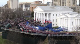 The Virginia Military Institute Corp of Cadets parades past the inaugural stand at the Capitol, Saturday Jan. 15, 2022, in Richmond, Va.