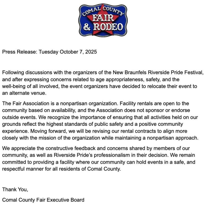 Press release from Comal County Fair