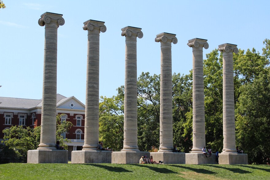 The columns in front of Jesse Hall at the University of Missouri.