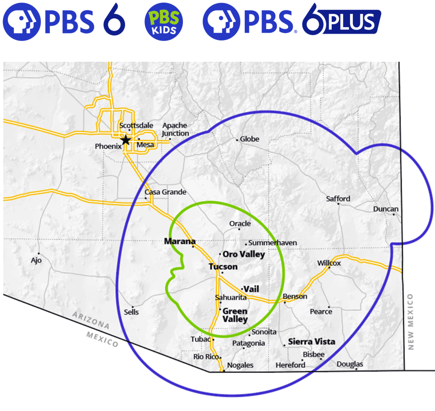 Coverage Map of AZPM's TV Channels