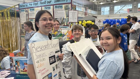 Bethel's 'Dirt Busters' robotics team at their booth at the WPI Waffle First League Lego event in Worcester, Massachusetts in June, 2026.
