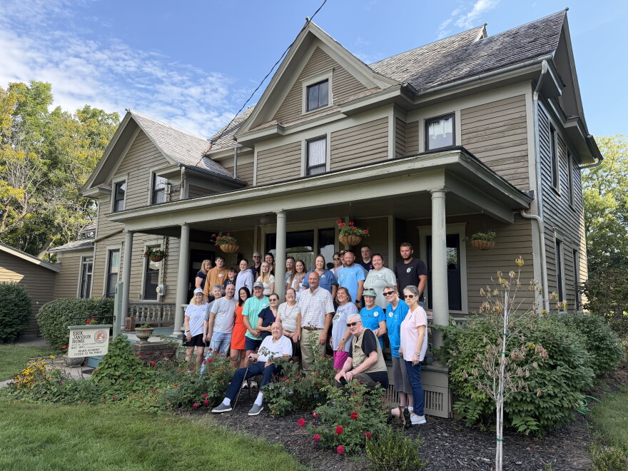 Descendants of Eric Jansson and their spouses gather at Jansson's home in Bishop Hill during the 180th anniversary of the colony's founding.
