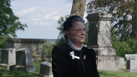 Retired historian and archivist Sharon Carlson playing 20th century Kalamazoo suffragist Mary Pengelly at a dress rehersal on Saturday, September 12.