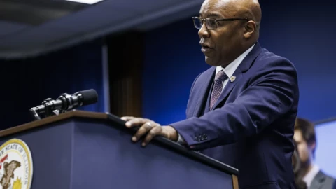 Illinois Attorney General Kwame Raoul speaks about the state of his office and the national landscape during a press conference at the Illinois State offices in West Loop, Tuesday, Jan. 20, 2026.