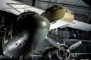 The WACO CG-4 glider on exhibit at the NMUSAF, above a C-47 which would have been a towing aircraft.